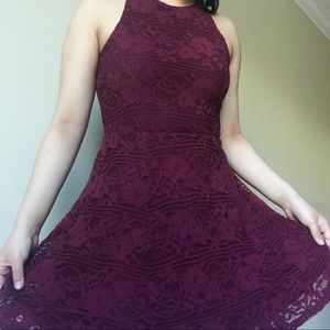 Maroon Floral Lace Summer Dress